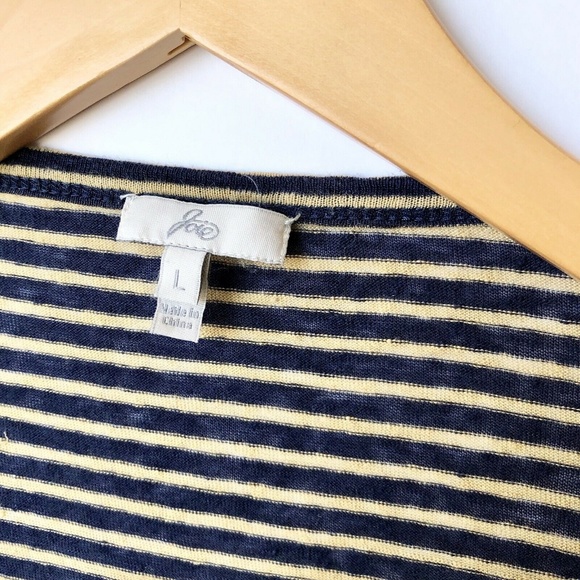 Joie Linen Striped Cardigan Button Front Longline V-neck Dolman Navy Tan - L - Picture 3 of 8